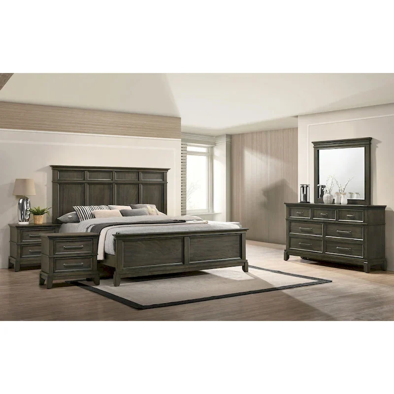 Furniture of America Evva Traditional Grey 5-Piece Panel Bedroom Set