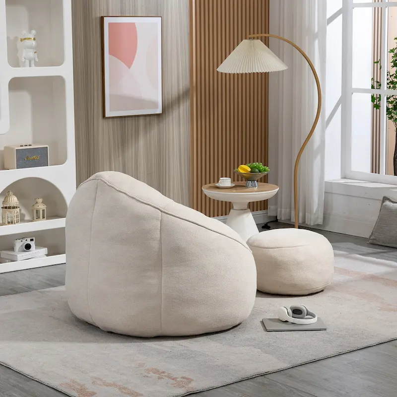 Beige Microfiber Accent Chair - Single Seater with Ottoman