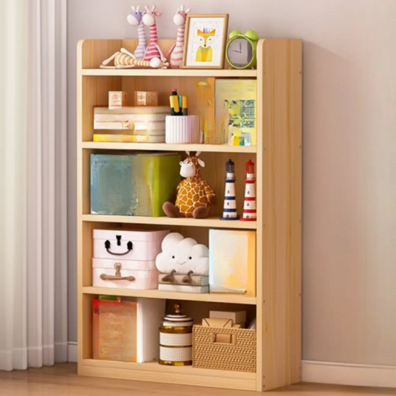 Solid Wood 5-Tier Display Open Shelving Unit Bookcase