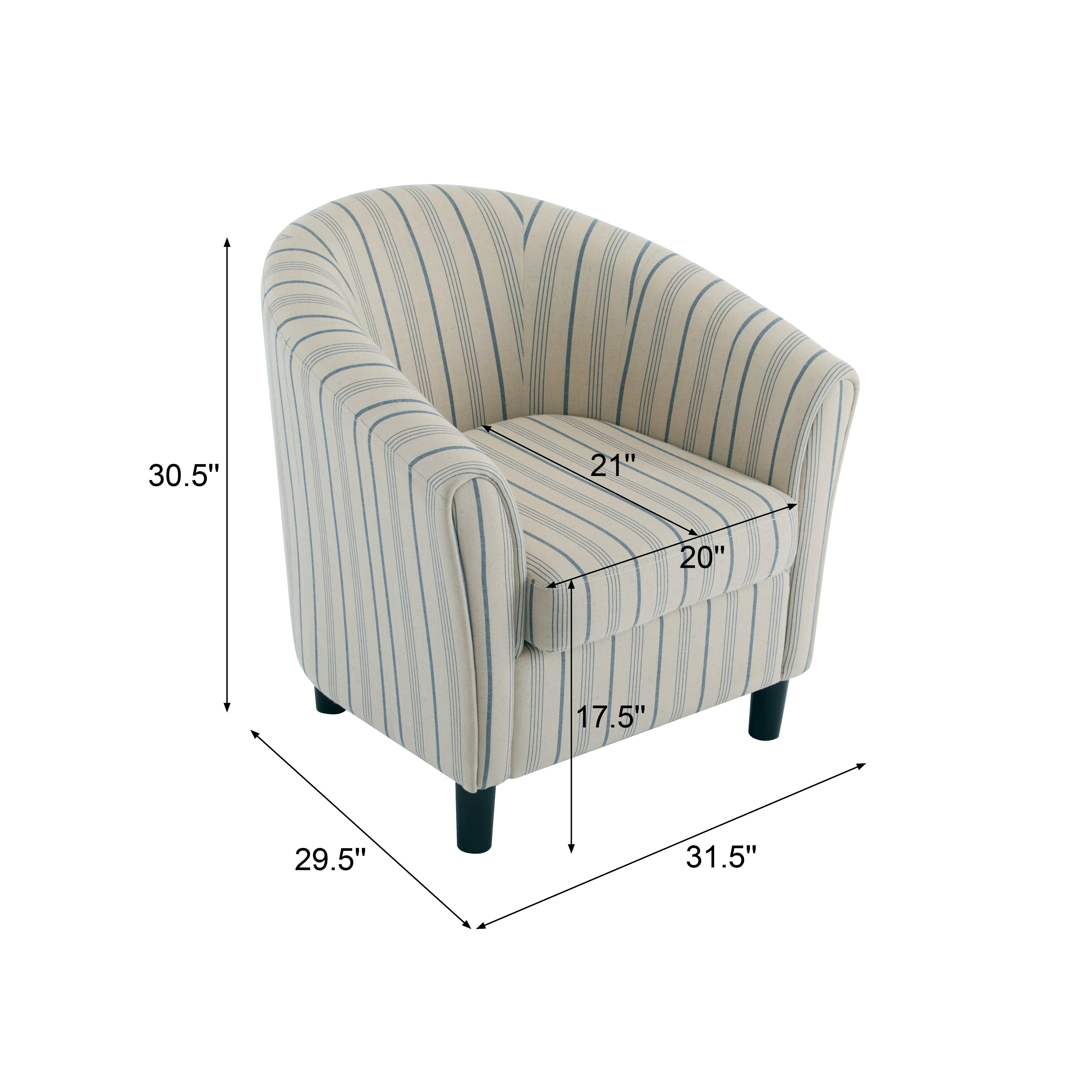 Striped Barrel Club Chair ¨C Channel-Stitched Upholstery with Solid Wood Legs