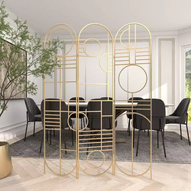 Modern Metal Room Divider Screen Gold - Olivia & May: Iron Frame, No Assembly, 3-Panel Design