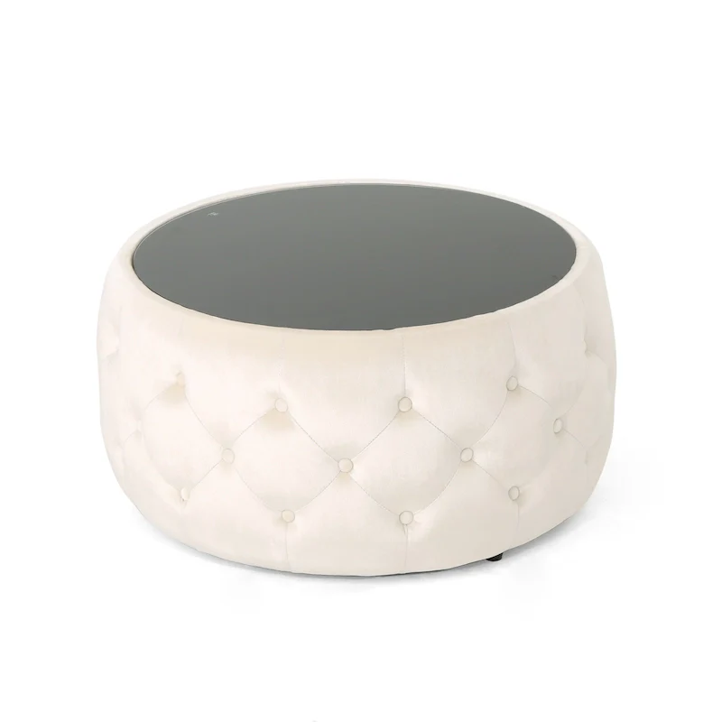 Chana Glam Velvet and Tempered Glass Coffee Table Ottoman by Christopher Knight Home