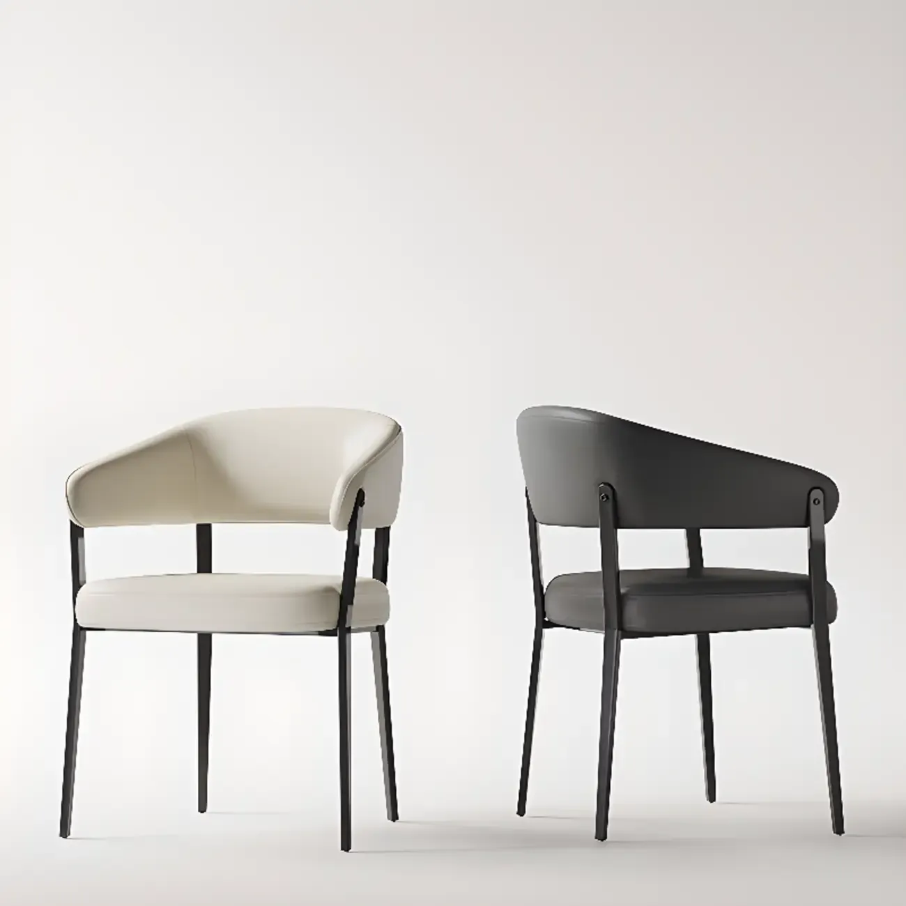 Modern Faux Leather Arm Dining Chair Open Back Alloy Legs