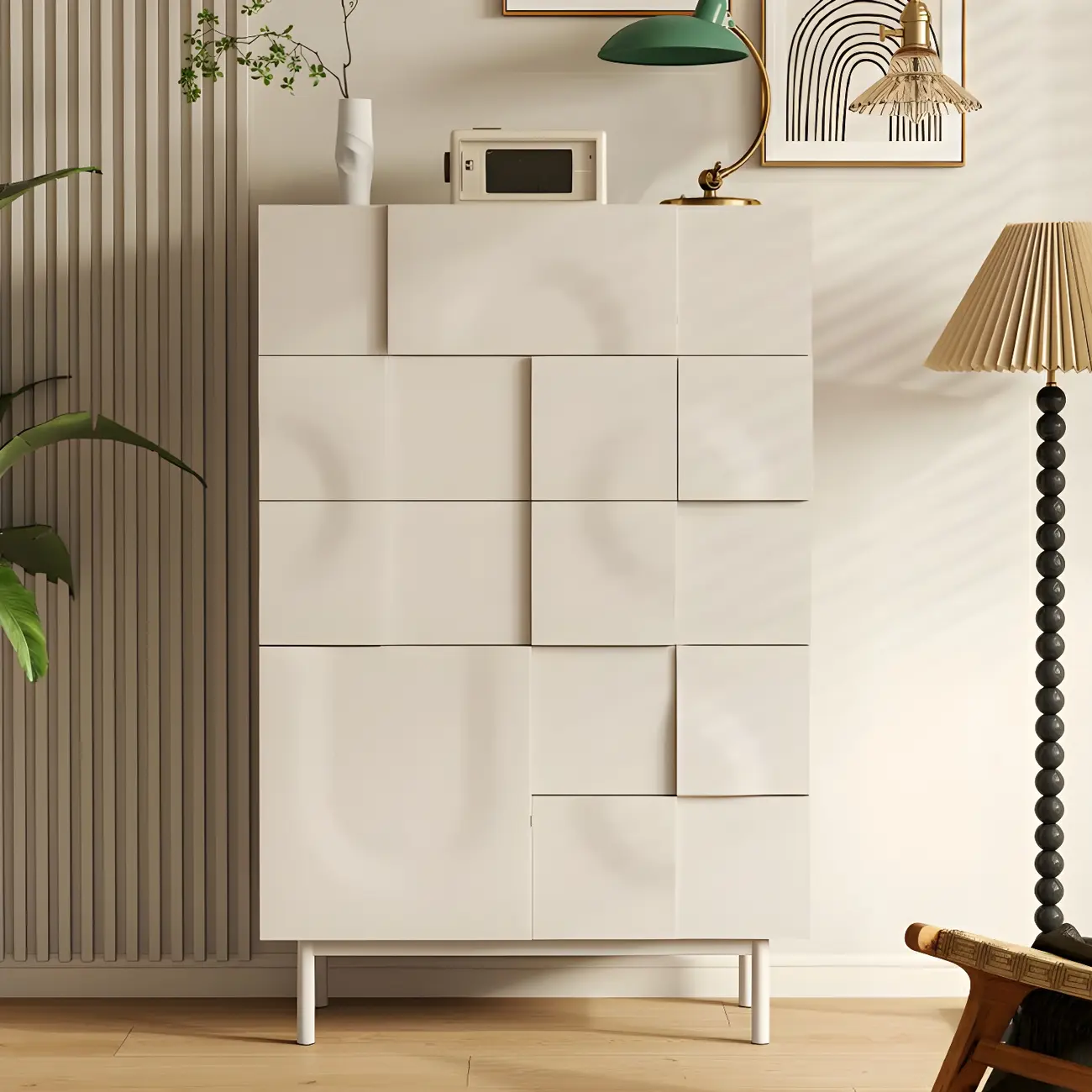 Modern White Wooden Sideboard with Multi-Drawers