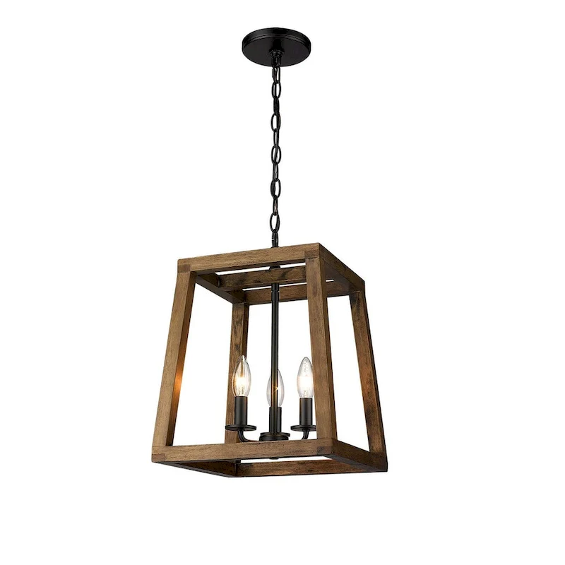 Rustic Farmhouse Geometric Wooden and Black Lantern