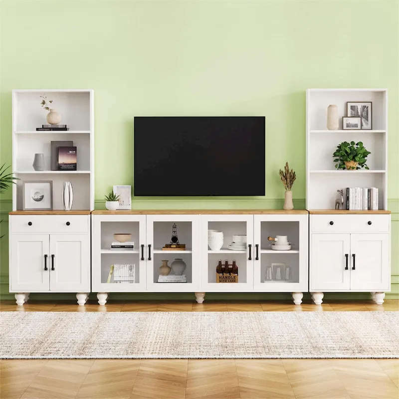 TV Stand with Adjustable Shelves for TVs Up to 70, Entertainment Center with Bookshelves for Living Room
