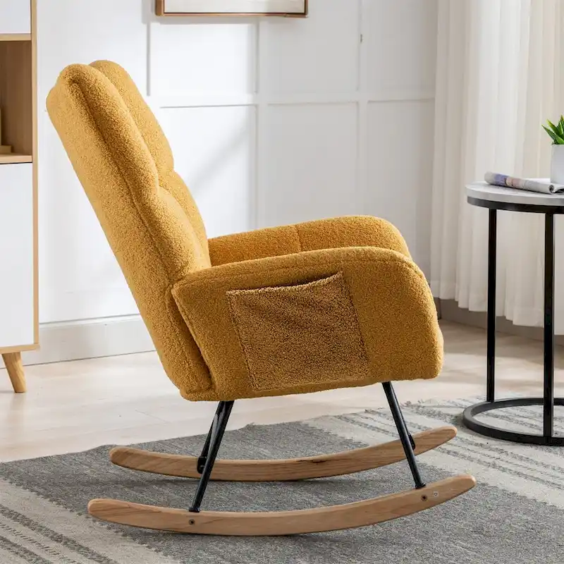 Rocking Chair Upholstered Glider Rocker Rocking Accent Chair Padded Seat with High Backrest Armchair