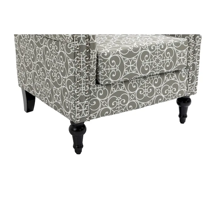 Mid-Century Modern Accent Chair, Linen Armchair w/Tufted Back/Wood Legs