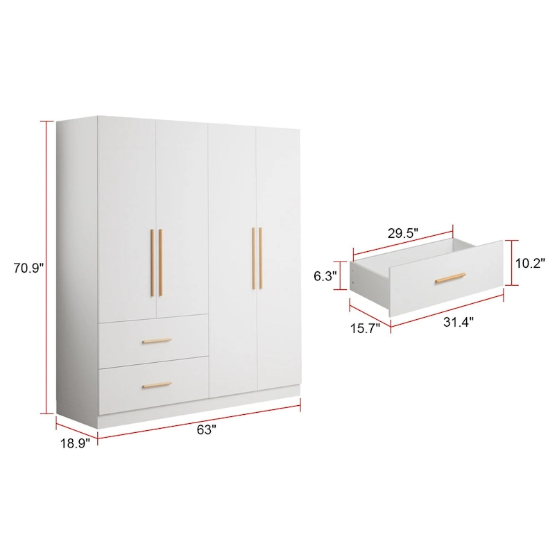 63 Wide Large Freestanding Armoire Wardrobe Cabinet with Drawers