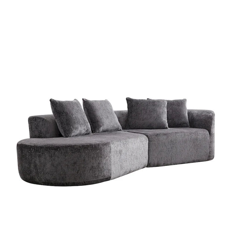 114 Chenille Cloud Sectional Sofa with Extra Deep Seating, and 4 Throw Pillows & No-Assembly Design