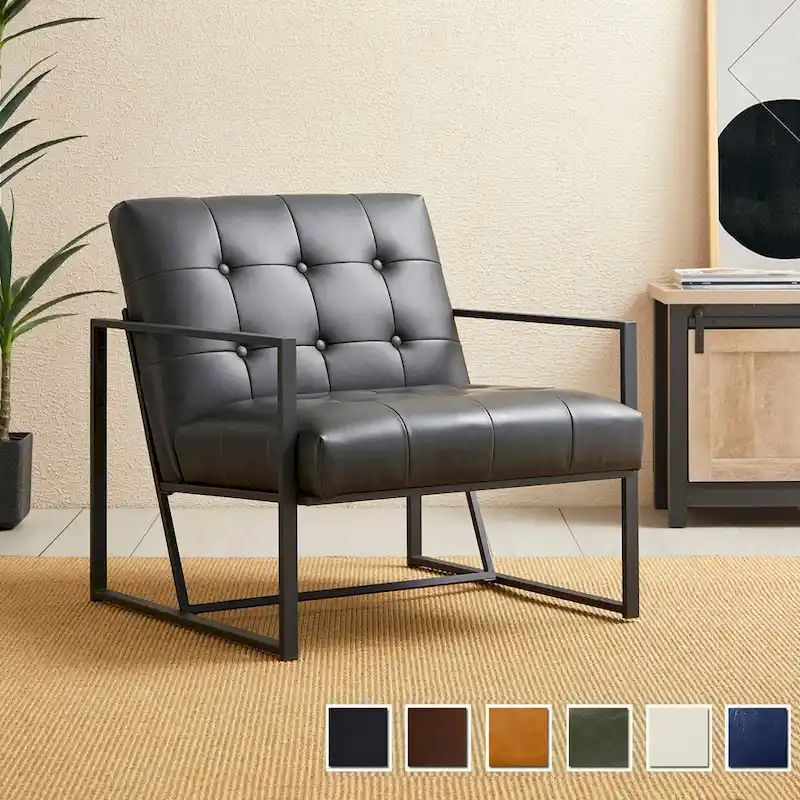 Glitzhome 29.50W Mid-Century PU Leather Tufted Accent Chair - 29.5W x 30.5H x 29.25D