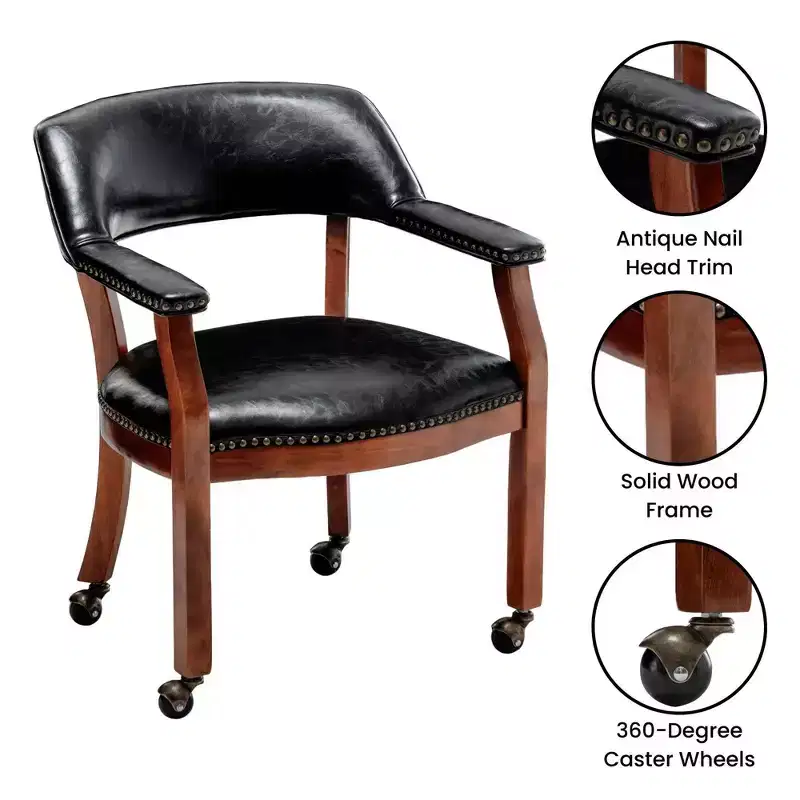 Breighton Home Take a Seat Dillon Armchair with Wheels in Black Vegan Leather