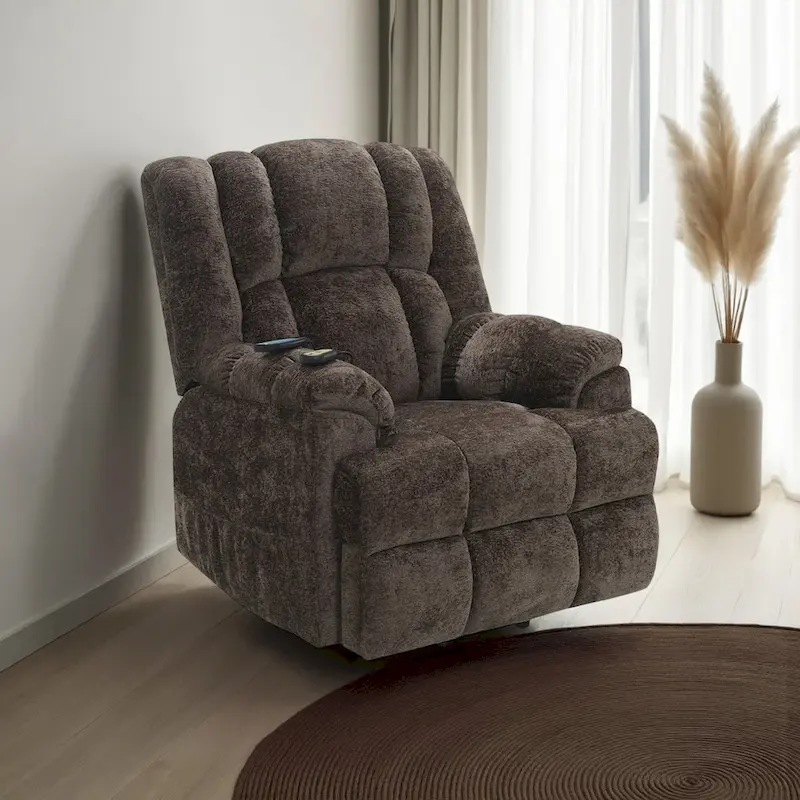 Cassy Power Recliner Chair with Lift, Heating, Massage, Brown Velvet