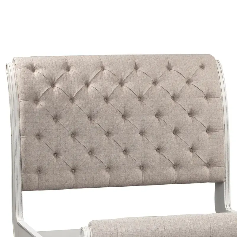 Antique White Tufted Upholstered Sleigh Bed