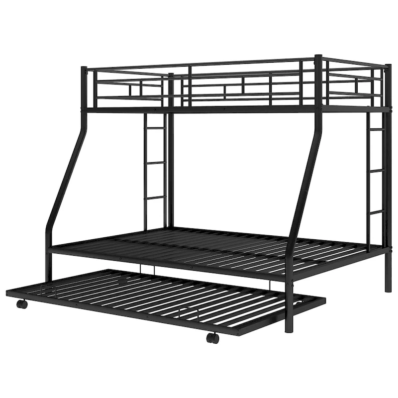 Twin over Full Bed Bunk with Sturdy Steel Frame with Trundle