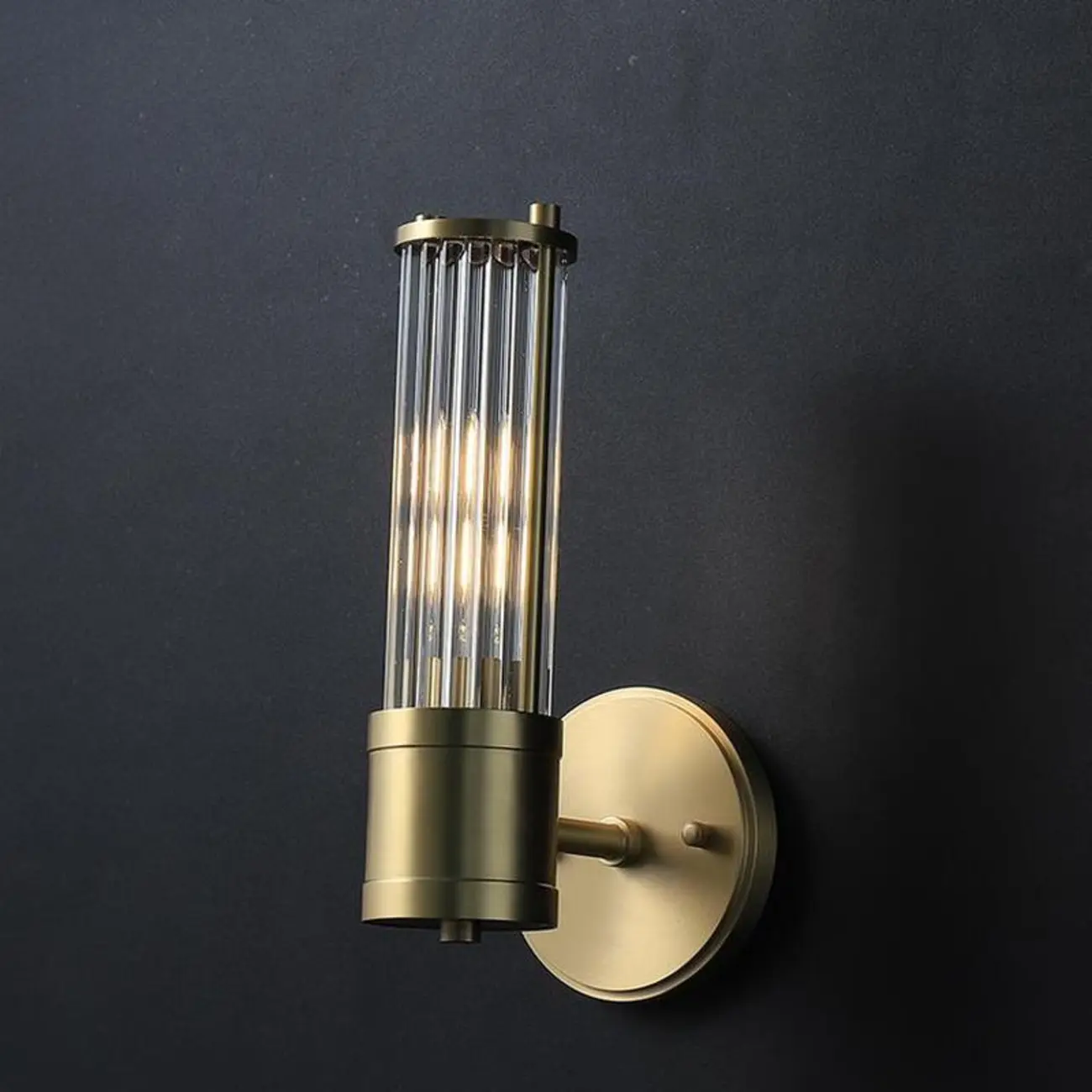 Modern Gold Cylinder Metal Vanity Light with Clear Stripe Glass