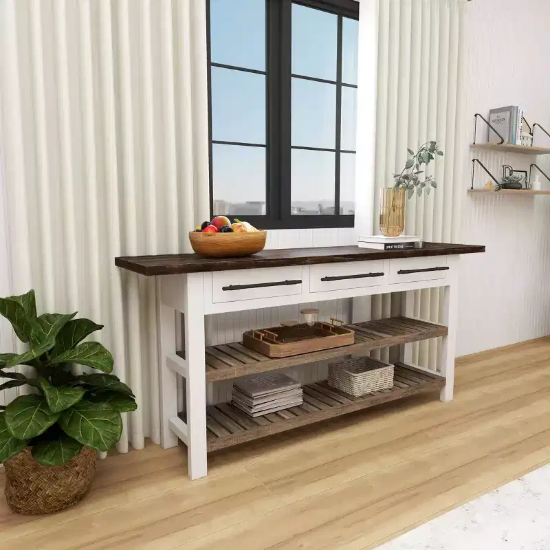 Farmhouse Wood Rectangle Console Table White - Olivia & May