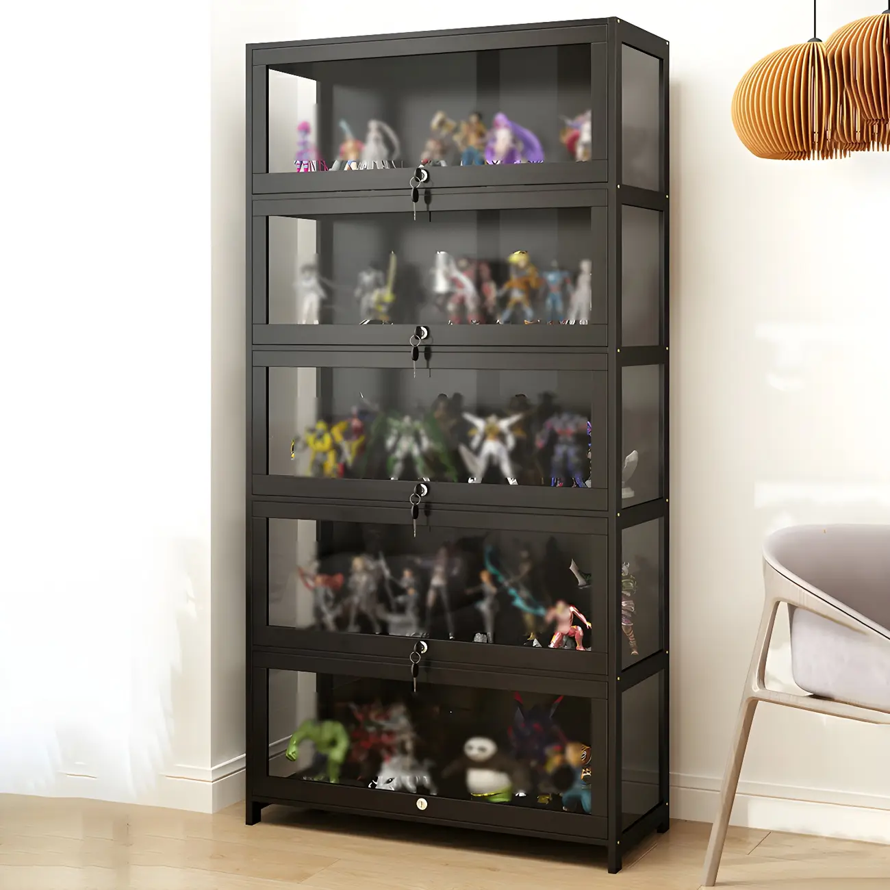 Living Room Modern Black Glass Figurine Display Cabinet