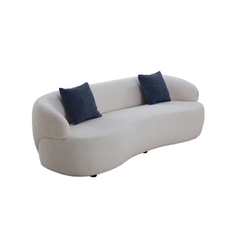 Beige Mid-Century Modern Curved Sofa - 35.00 x 86.00 x 27.00