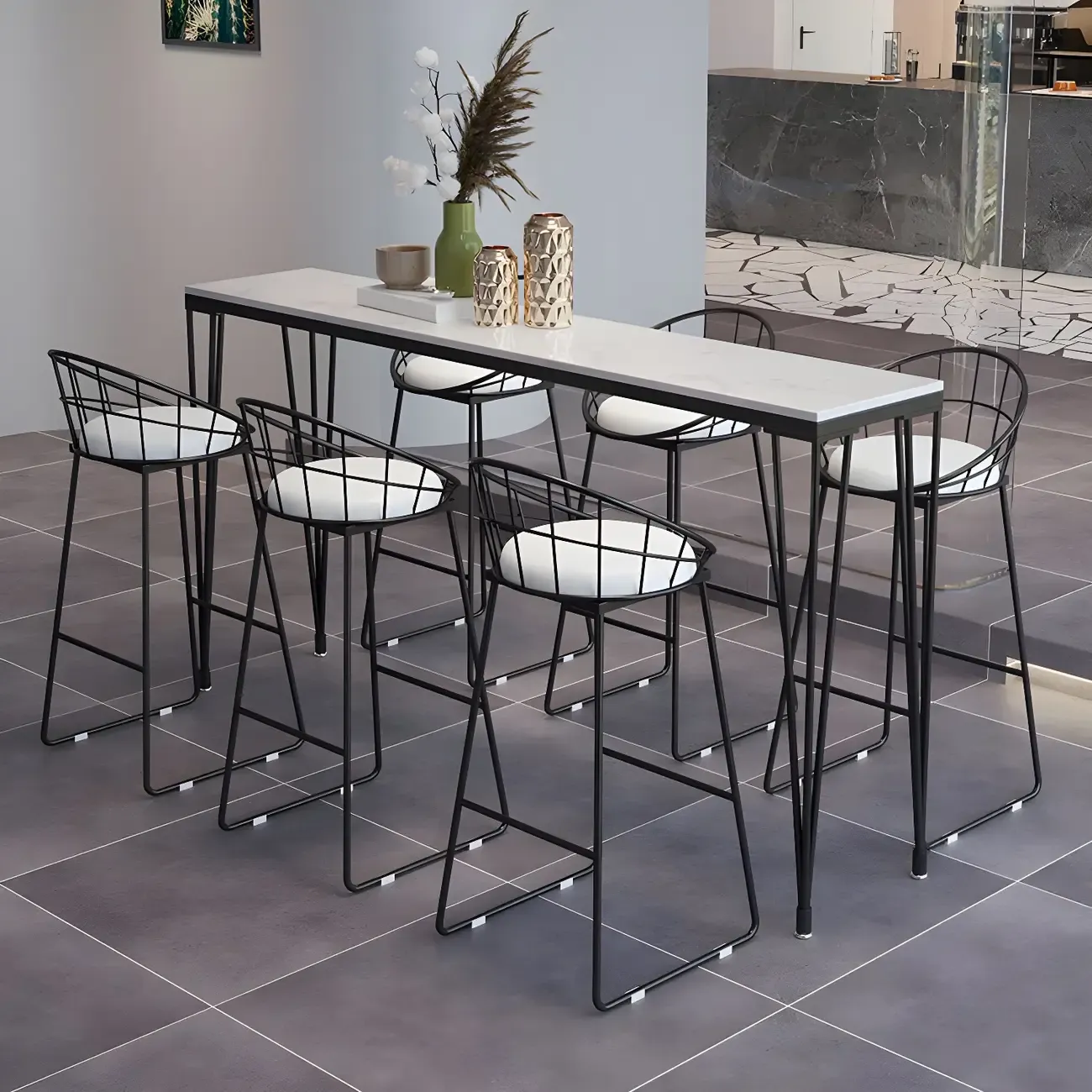 Sleek Black Faux Marble Top Bar Tables