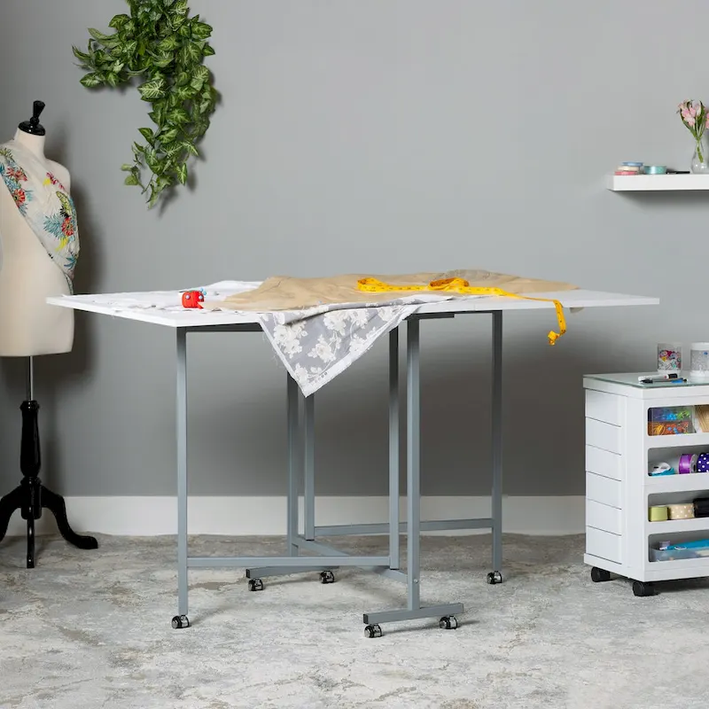 White / Silver Folding Craft and Cutting Table with 6 Casters – Single User