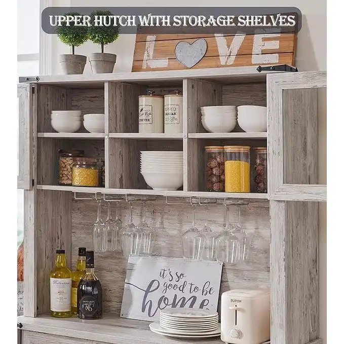 Farmhosue Bar Cabinet, Kitchen Buffet, Coffee Bar Sideboard Table