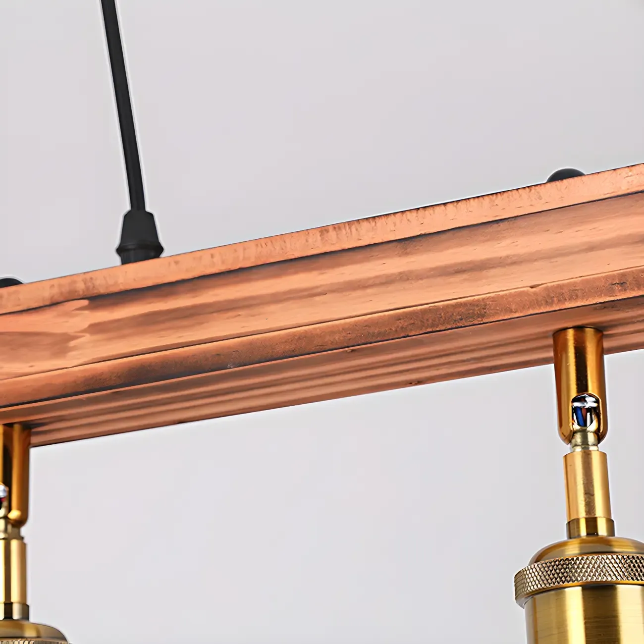 Industrial Brown Wood Brass Adjustable 31.5 Pendant Light