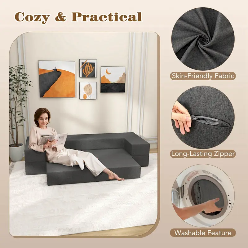 Costway 8-Inch Folding Sofa Bed with High-density Foam & Washable