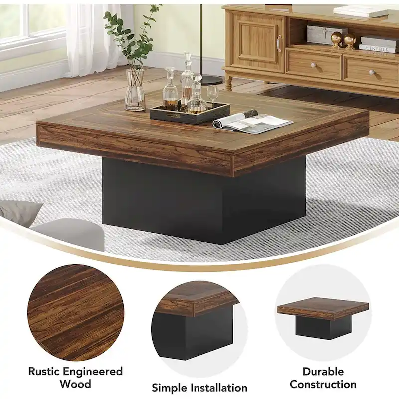 Square Coffee Table with LED Edge Lighting and Open Shelf
