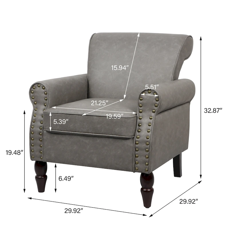 Nailheads Accent Chair Faux Leather Armchair