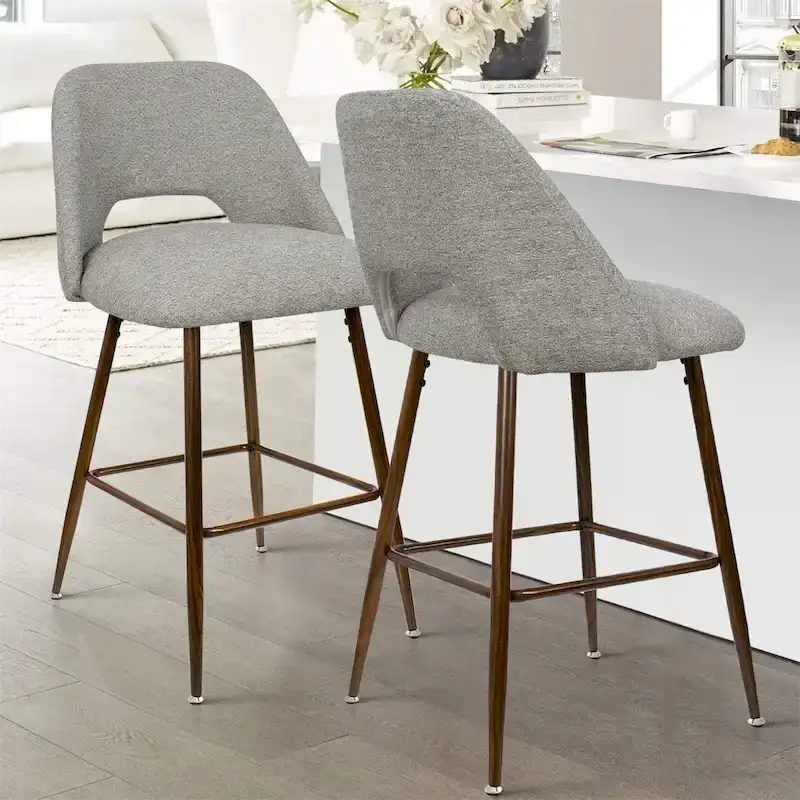 Upholstered Modern Bar Stool Walnut Leg (Set of 2)