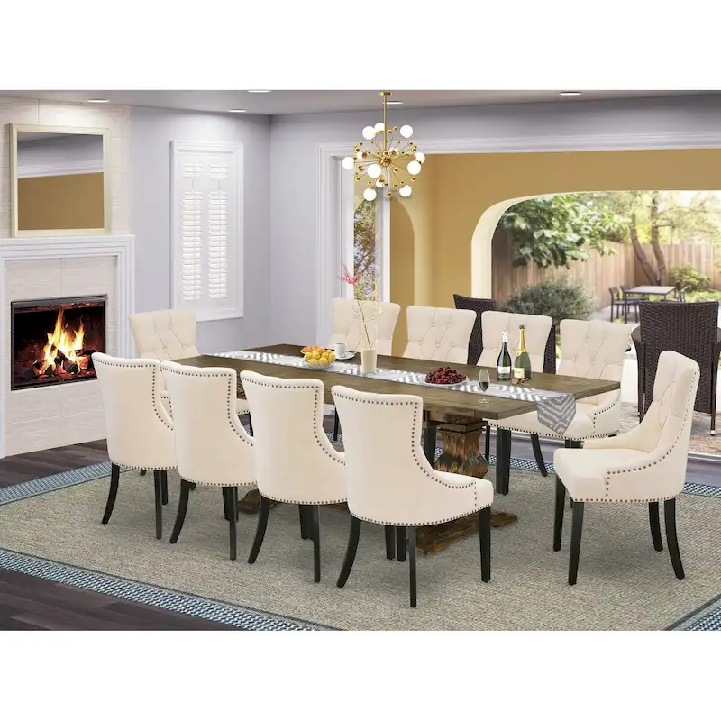 East West Furniture 11 Piece Dining Table Set- a Kitchen Table and 10 Linen Fabric Parson Chairs(Finish Options)