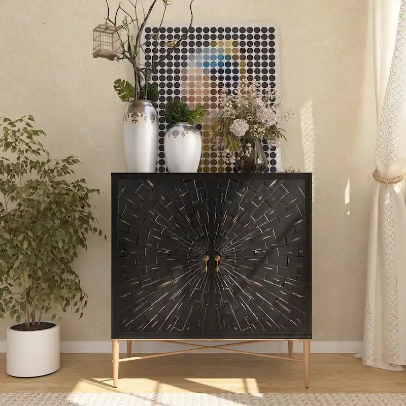 Clihome 2 Door Vintage Wood Buffet Storage Sideboard Accent Cabinet