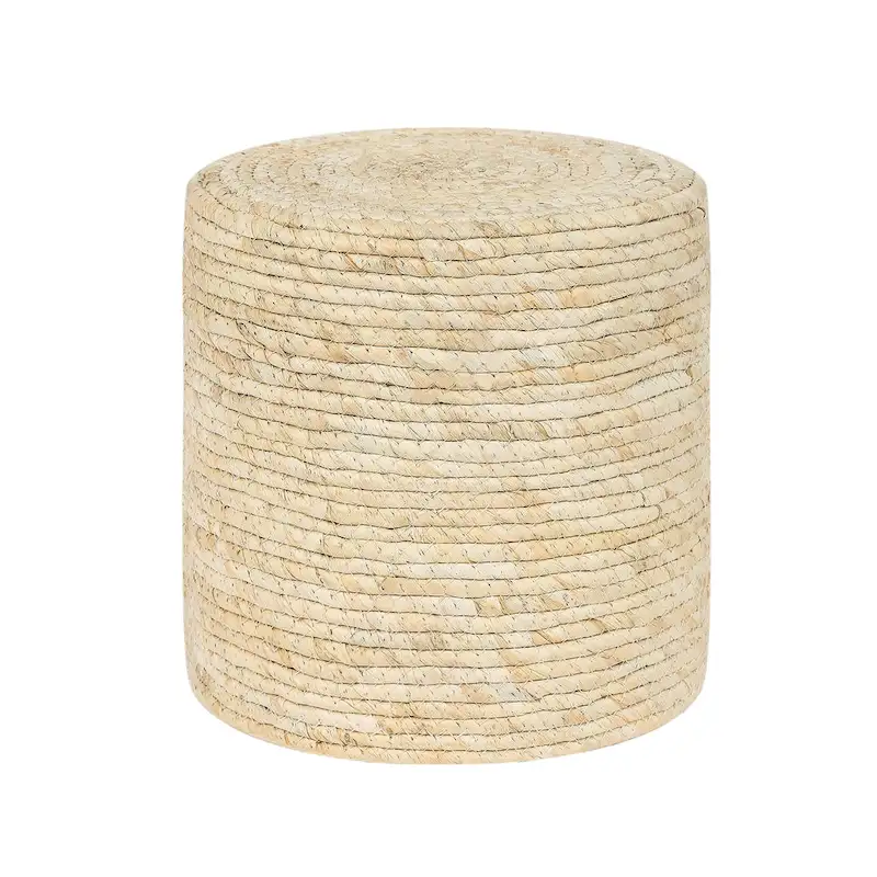 Adeco Round Ottoman Natural Cattail Hand Weave Foot Stool