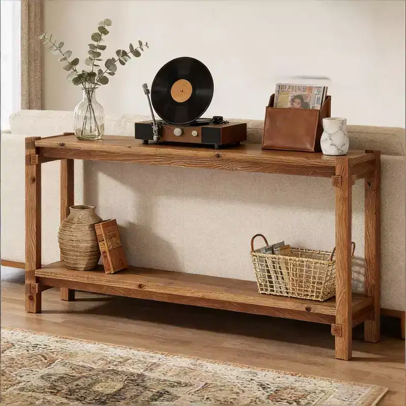 GDFStudio Nikolai Rustic Wooden Rectangular 2-Tier Foyer Console Table