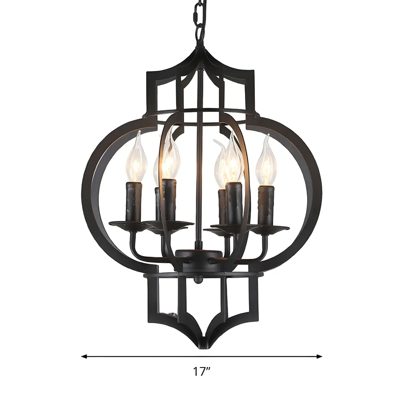 Industrial Black Metal Lantern Candle Chandelier