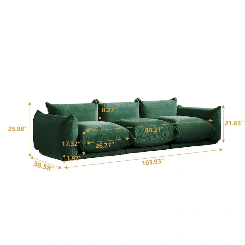 Modern Comfy 3 Seater Couch, Chenille Sectional Sofa 3 Seats Modular Couches with Thick Cushion