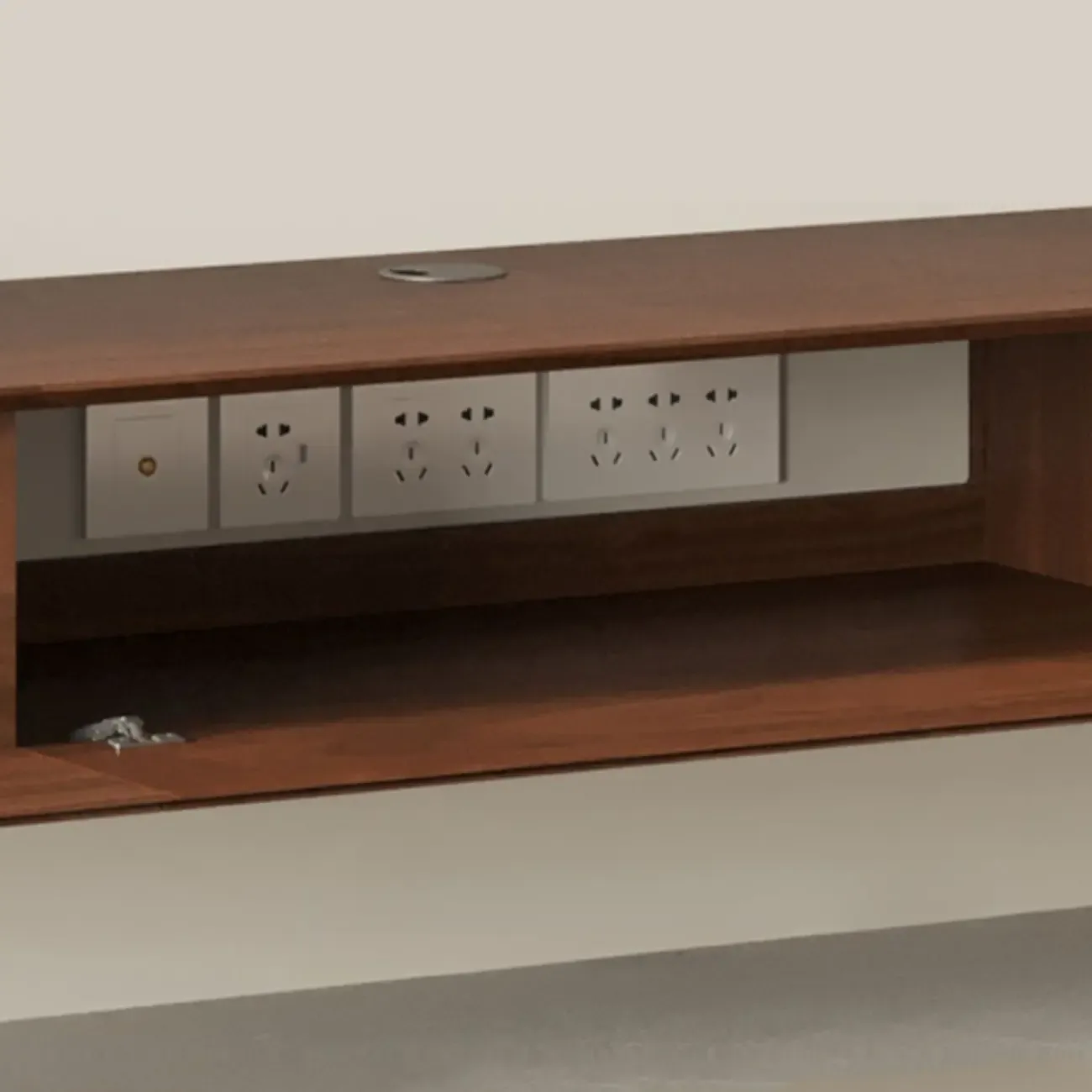 Walnut-Black Wood Drawers Floating Mount TV Stand Wall-Mounted