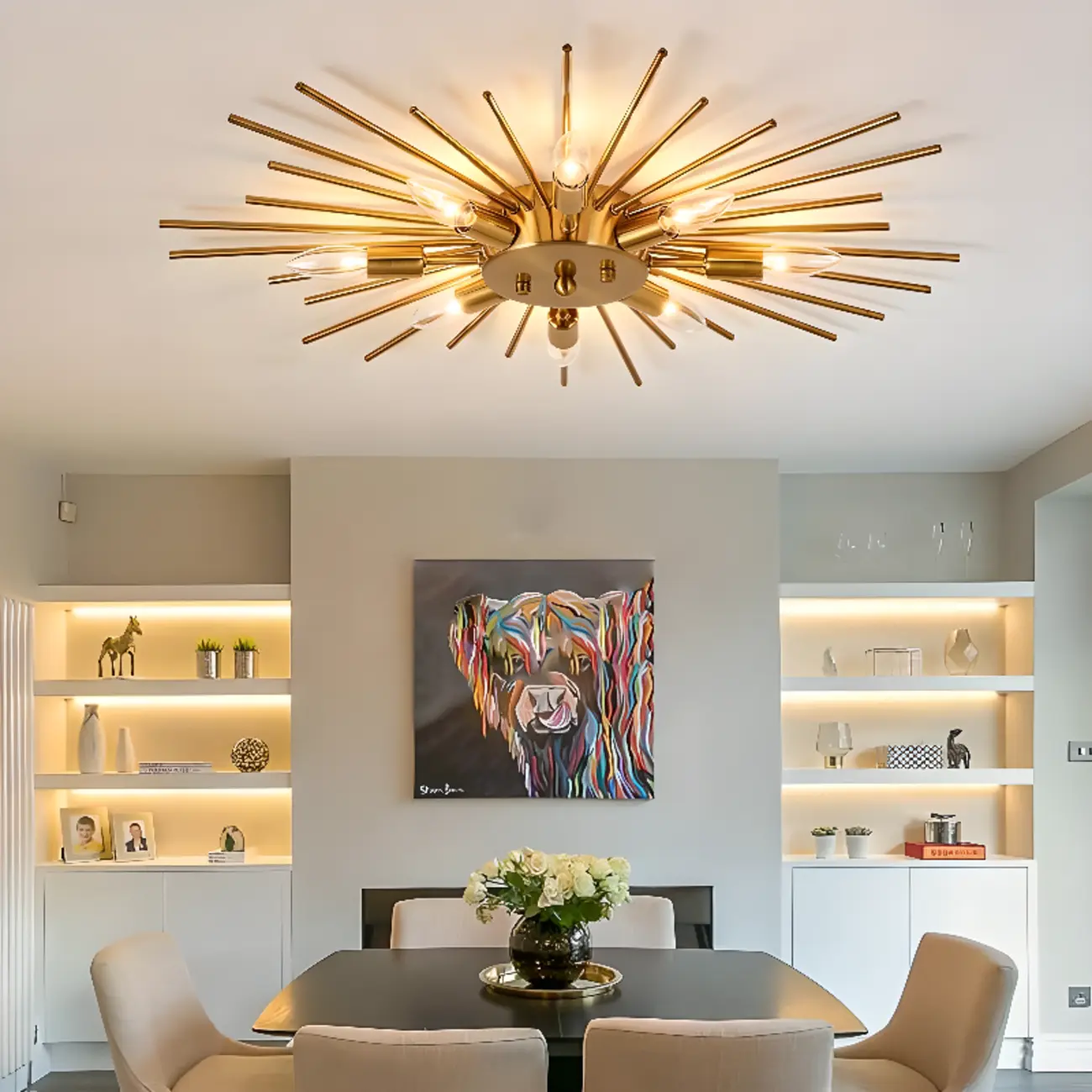 Gold Starburst Sputnik Flush Mount Ceiling Light