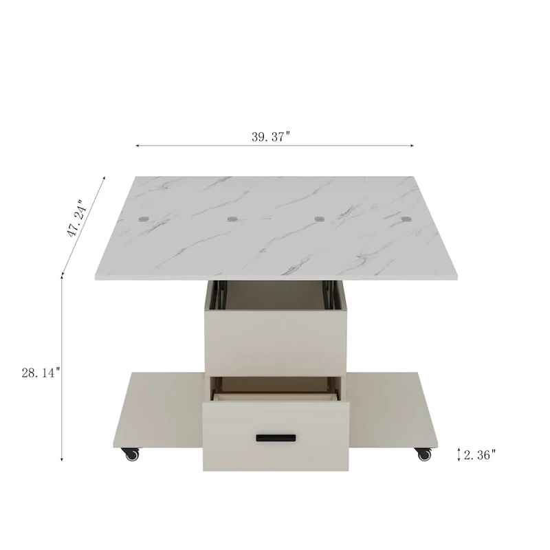 Modern Lift-Up Coffee Table with 4 Stools and 2 Drawers