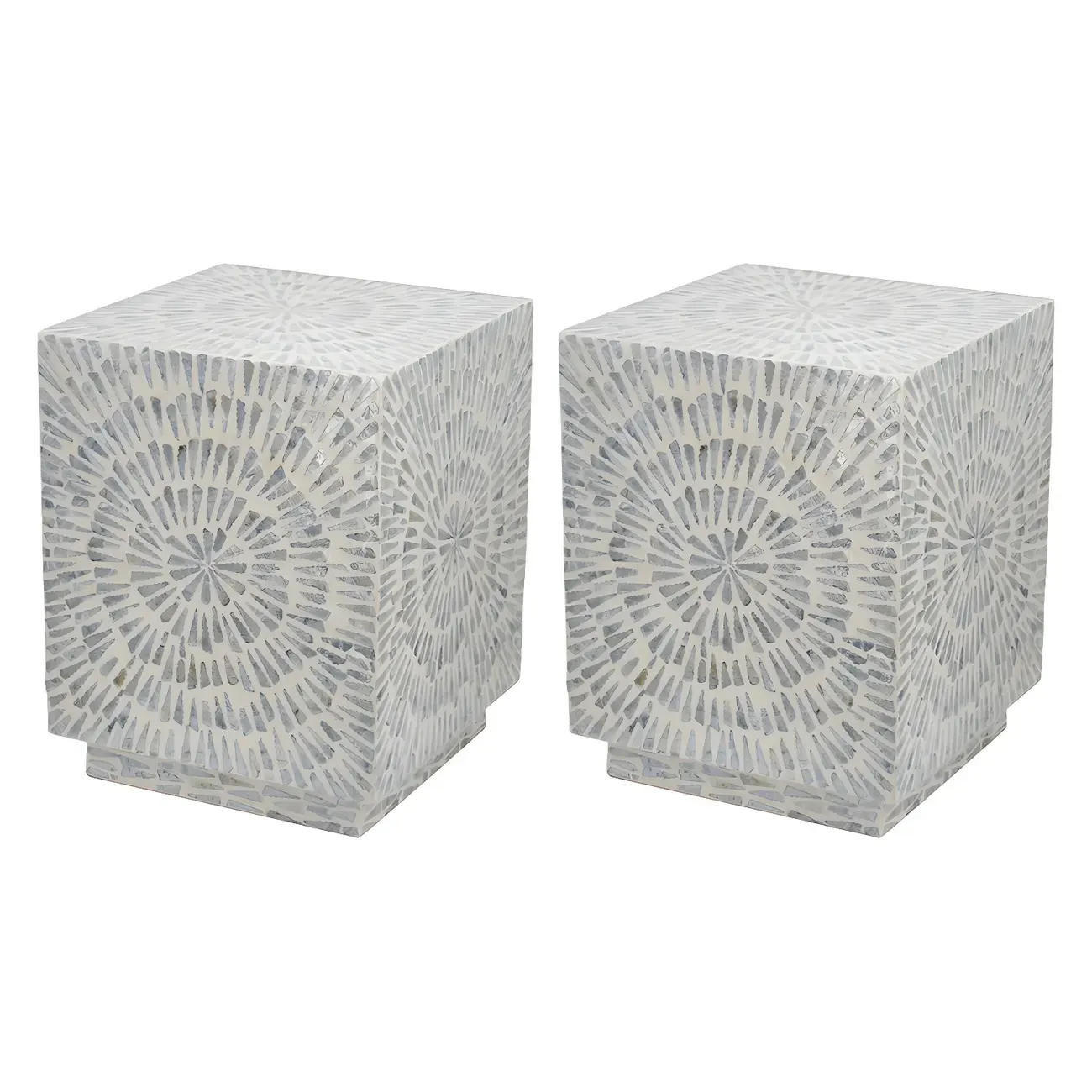 Tropical Mosaic Wooden Round Side Table