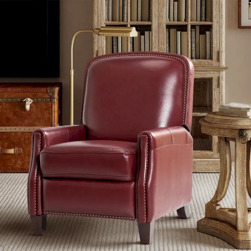 Gladis Modern Retro Genuine Leather Recliner with Nailhead Trim by HULALA HOME