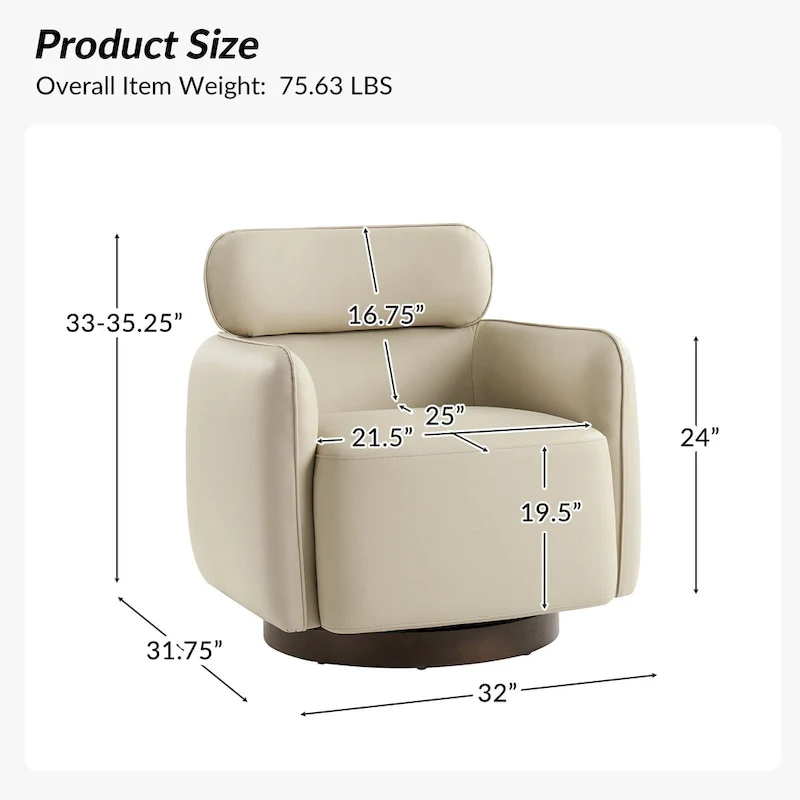 Raphael Modern Swivel Genuine Leather Barrel Chair