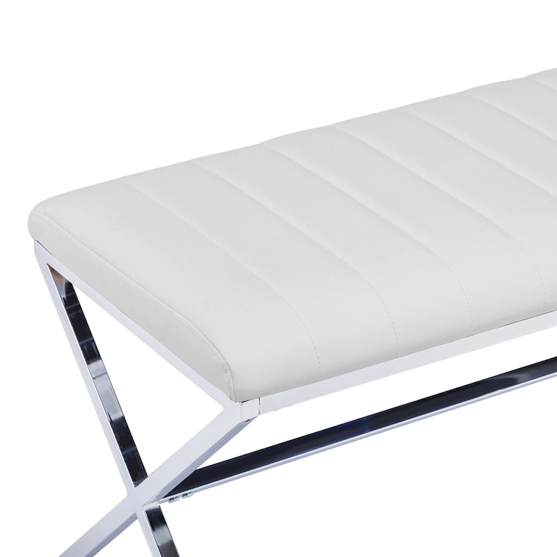 Tufted Faux Leather 46.5 Length Upholstered Dining Bench with Metal X Legs