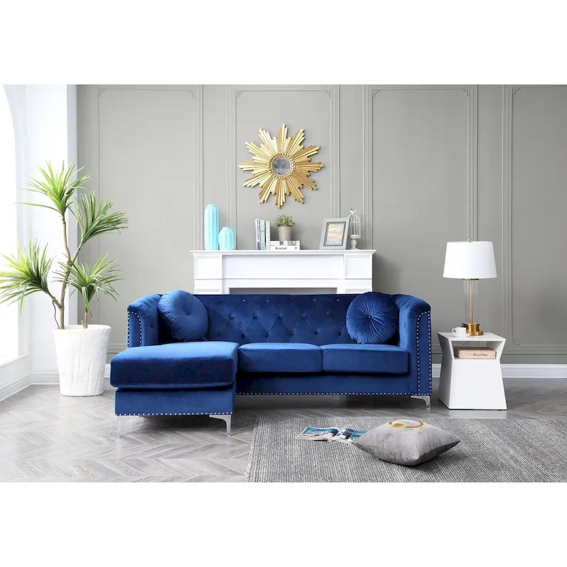 Pompano Velvet Button Tufted Sofa with Chaise