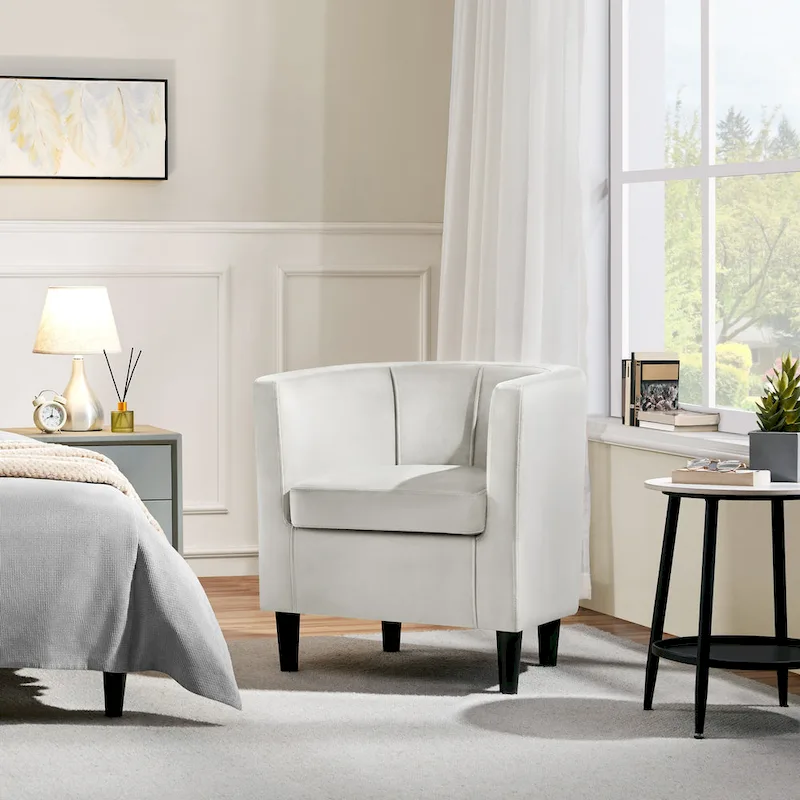 Yaheetech Modern Barrel-shaped Chair Upholstered Velvet Club Chair