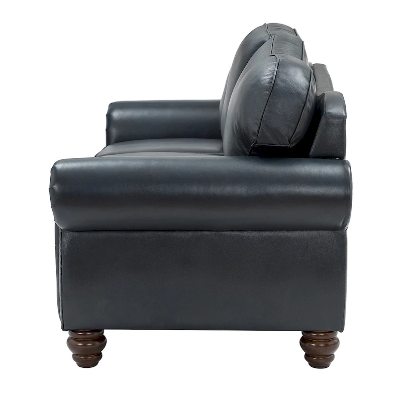 Balvino 81 Wide Transitional Genuine Leather Rolled Arm Sofa with Nailhead Trim and Removable Cushions