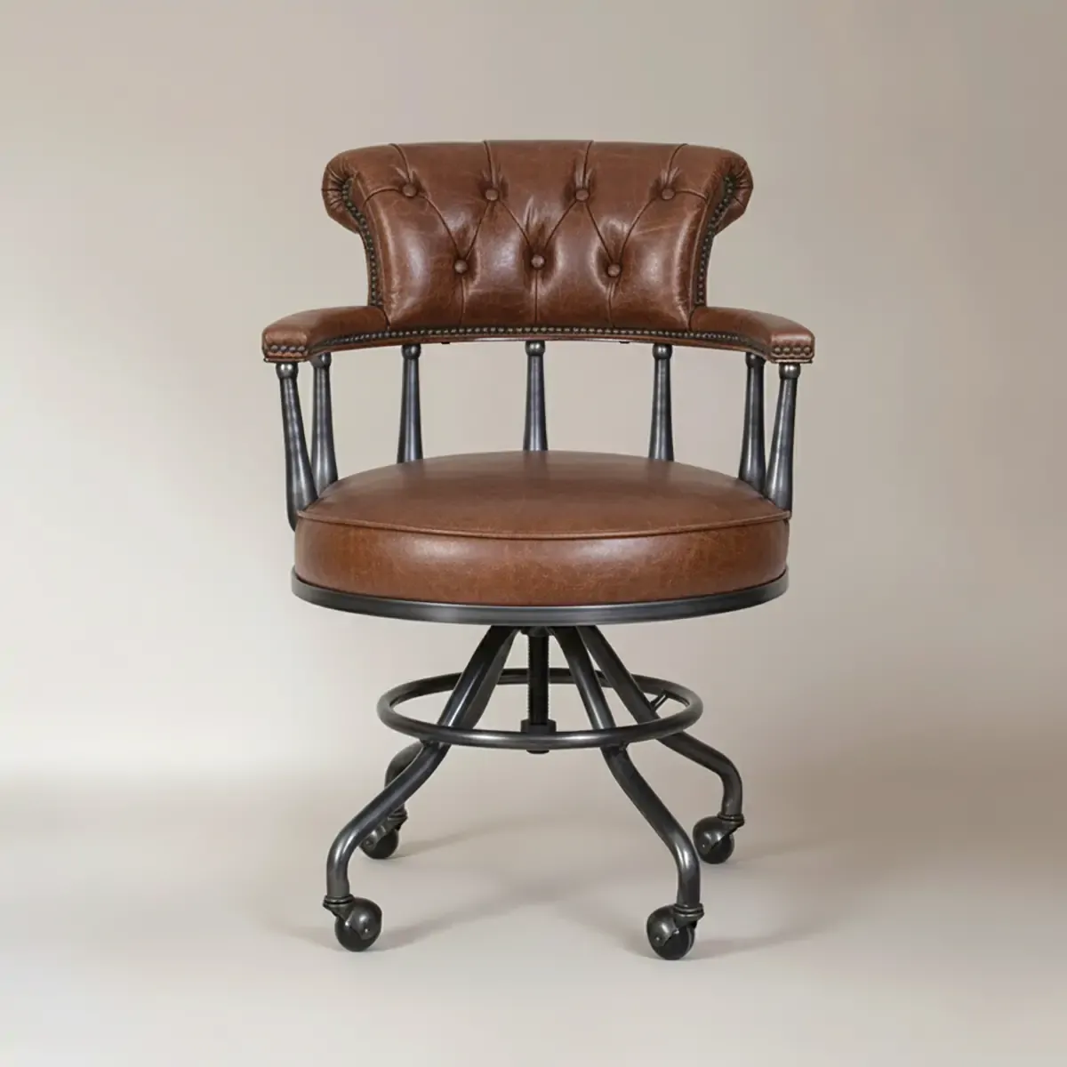 Black Chesterfield Office Chair in Antique Leather