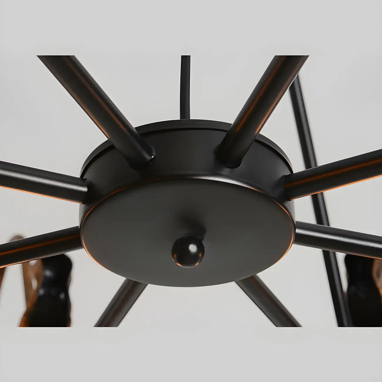 Industrial Black Metal Lantern Wheel Chandelier