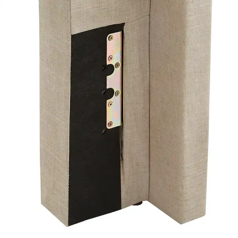 Full Wingback Button-Tufted Headboard, Beige/Dark Grey/Grey, Linen